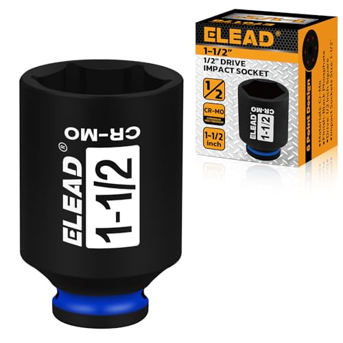 ELEAD 1/2" Drive Deep Impact Socket, 1-1/2 inch SAE 6 Point 1/2-inch Drive Impact Axle Nut Sockets, CR-MO Nut Socket Set, Oil Filter Sockets, Tools for Easy Removal of Axle Shaft Nuts - color: 1-1/2 Inch