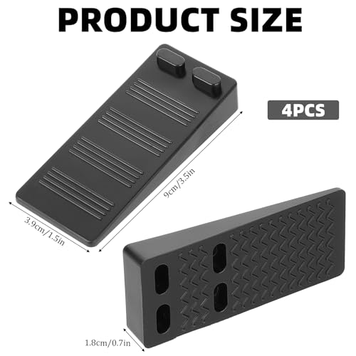 Flexible Rubber Door Stopper Wedge - Stackable Furniture Leveling Shims (4 PCS) - Black Non-Slip Non-Scratching Door Holder