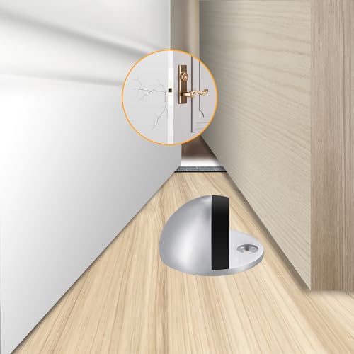 Floor Door Stop - Robust Stainless Steel Door Stop for Commercial & Outdoor Use - Easy Install, No Drill Option - Silver Black, 1 Pack - color: Silver Black-1PACK