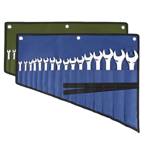 16 Pockets Wrench Roll Organizer (Blue+Green) - color: Blue+Green