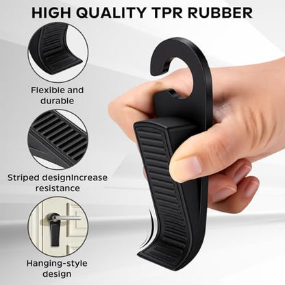 24-Pack Rubber Door Stoppers, Wedge Door Stoppers Stackable with Hook for Wood, Tile, Carpet, and Concrete Floors, for Home, Office, School, and Hotel Use, Black