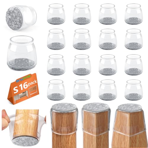 16pcs Round Chair Leg Floor Protectors, Felt Pads Chair Leg Protectors for Hardwood Floors, Silicone Furniture Feet Cups Covers Felt Pads, Prevents Scratches & Reduce Noise, Clear, Small - color: Transparent-16pcs, size: Universal S (0.90'' -1.20'')