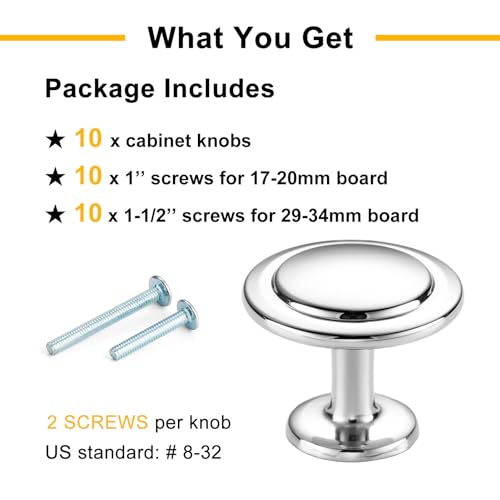 Polished Chrome Cabinet Knobs Chrome Drawer Knobs, 10 Pack 1-1/4 Inch, 8222 Round Single Hole Cabinet Pulls for Kitchen Cabinets Drawers Bedroom Dresser Cupboard Bathroom Vanity - color: Polished Chrome, size: 1-1/4 Inches, style: 10 Pack Round Knob