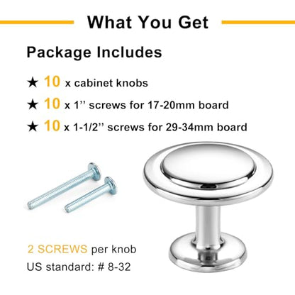 Polished Chrome Cabinet Knobs Chrome Drawer Knobs, 10 Pack 1-1/4 Inch, 8222 Round Single Hole Cabinet Pulls for Kitchen Cabinets Drawers Bedroom Dresser Cupboard Bathroom Vanity - color: Polished Chrome, size: 1-1/4 Inches, style: 10 Pack Round Knob