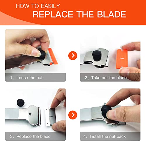 DEKEones Razor Blade Scraper, Long Handled Scraper Tool with 10 Extra Replacement Blades, Razor Scraper Remover for Cleaning Sticker, Paint, Caulk from Window, Car, Glass, Windshield, Stove