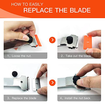 DEKEones Razor Blade Scraper, Long Handled Scraper Tool with 10 Extra Replacement Blades, Razor Scraper Remover for Cleaning Sticker, Paint, Caulk from Window, Car, Glass, Windshield, Stove