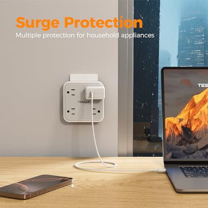 TESSAN Multi Plug Outlet Extender, Surge Protector Splitter with 3 USB (1 USB C Port) Wall Charger, Multiple Expander for Travel, Home, College Dorm Room, White - style: 1 USB C (White)