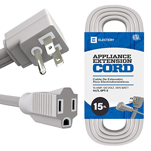 15 Ft Extension Cord 14/3 Heavy Duty Indoor Power Cable, ETL Listed, 3-Prong Grounded Plug, Gray, 1875 Watts 125V 15 Amps, Durable Flexible Cord for Major Appliances, Home & Office - size: 15 Ft