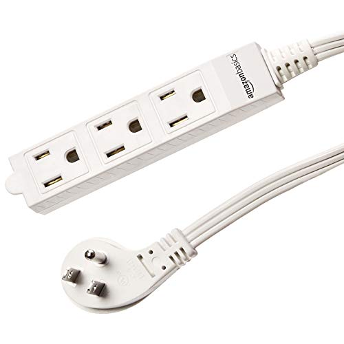 Amazon Basics 3-Prong Indoor Rectangle Extension Cord Power Strip, Flat Plug, Space-Saving, Grounded, 13 Amps, 1625 Watts, 125 VAC, 6 ft, White, 2-Pack - size: 6 ft