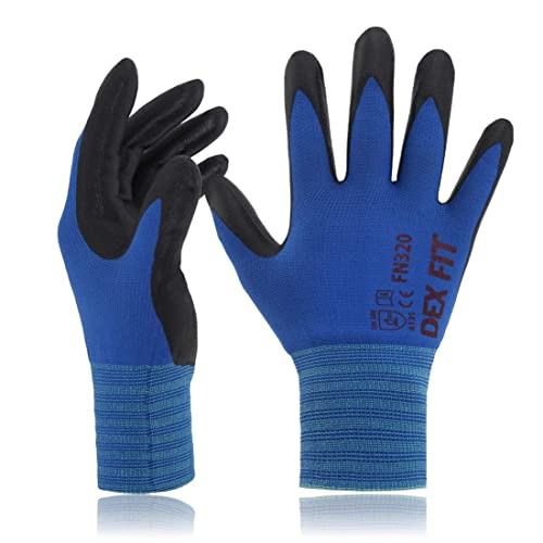 DEX FIT Nylon Work Gloves FN320, 3D Comfort Fit, Power Grip, Lightweight & Breathable, Touchscreen, Gardening, Yard Work, Warehouse, Delivery Driver Gloves; Blue 8 (M) - color: Blue, size: Medium