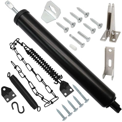 Storm Door Closer Kit with Protector Chains Spring, Complete Screen and Storm Door Hardware Repair Kit with Pneumatic Closer & Latch Set, Adjustable Closing Speed (Black) - size: Black - 1 Pack