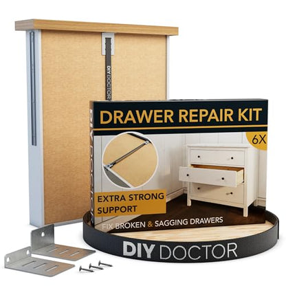 DIY Doctor Drawer Repair Kit (6 Pack) – Fix Sagging Kitchen Drawers – Front Fixing Brackets & Bottom Support – Replacement for Damaged Units – Draw Strengthener Pack - size: 6x Drawer Kit