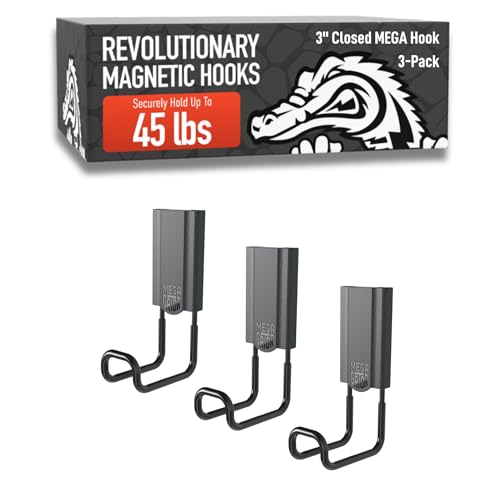 GATOR MAGNETICS MEGA 3 in Closed Hooks, 45 lb Heavy Duty Magnetic Hooks for Steel Surfaces, Patented Easy-Release, Non-Slip Grip – Storage & Organization, Garage, Home Tools & Gear Storage – 3 Pack - size: 3 Inch, style: Closed