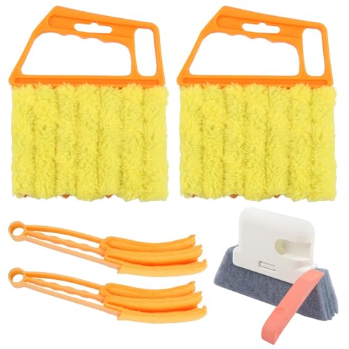 5Pcs Window Blind Cleaning Set, Window Venetian Blind Cleaner Duster Tool, Washable Dust Removal Cleaning Tools for Blinds, Air Conditioners, Track, Fans(Color:Orange)
