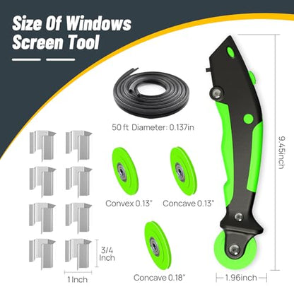 King&Charles Window Screen Door Repair/Replacement Kit, Includes Gray Screen Mesh 48"x118"+ Versatile Screen Roller Tool+50Ft Spline+8Clips, Insect Screen,Pet Proof Window Mesh Kit - color: Gray