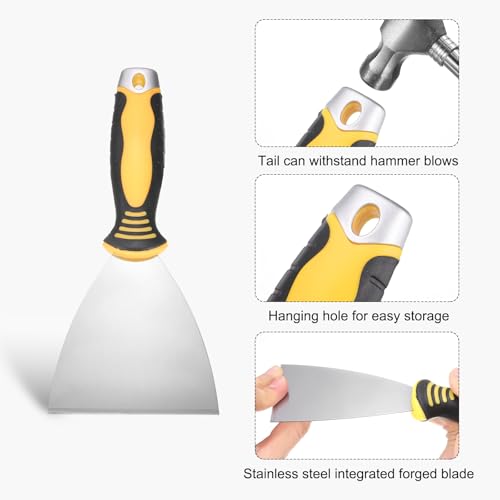uxcell Putty Knife 4" High Carbon Steel Paint Scraper Flexible Drywall Repair Mud Knife for Removing Cement Wallpaper Mud Adhesive Taping with Metal Hammer End - size: 4"