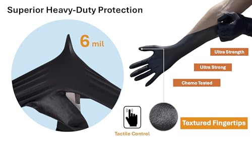 Ultra Stretch Pro 6 Mil Heavy Duty Black Disposable Nitrile Gloves, Chemical Resistant, Powder& Latex-Free, Finger Textured - size: X-Large (Pack of 100)
