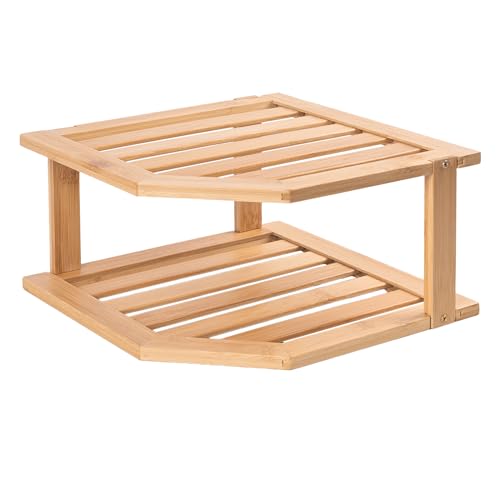 VERTORGAN Bamboo Corner Shelf,2 Tier Plate Organizer for Cabinet and Countertop,Pantry Dish and Spice Rack for Kitchen - color: Natural, size: 1 Pc