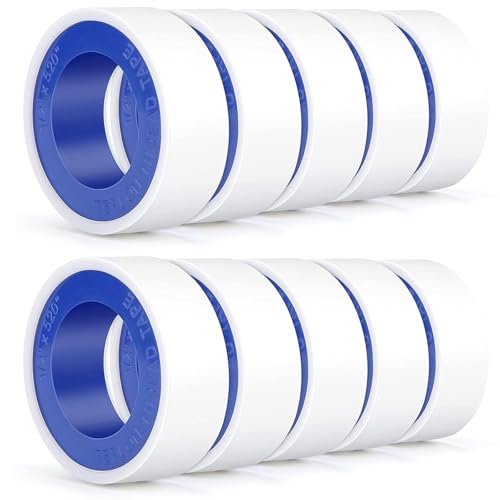 Plumbers PTFE Pipe Sealant Tape, 5.5mil Thick, Flex Seal Tape Waterproof, -212 to 500 Degree F Temperature Range, White (1/2 by 520 Inches 10 Rolls)