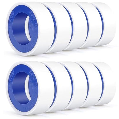 Plumbers PTFE Pipe Sealant Tape, 5.5mil Thick, Flex Seal Tape Waterproof, -212 to 500 Degree F Temperature Range, White (1/2 by 520 Inches 10 Rolls)