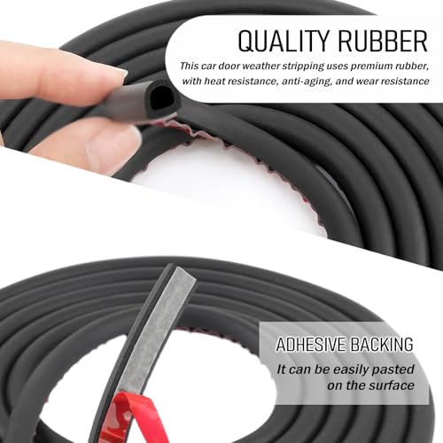 26Ft D-Shaped Car Door Seal Strip,Rubber Automotive Weather Stripping with Soundproofing,Self Adhesive & Universal Car Weather Stripping Auto Parts for Cars Trucks SUVs