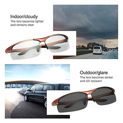 YIMI Men Photochromic Polarized Sports Sunglasses Cycling Fishing Driving Glasses UV Protection Eyeglasses Anti Glare Eyewear - color: 8003 Brown