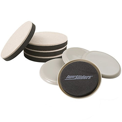 Super Sliders 7" Round Reusable Furniture Sliders- Large Multi Surface Pack to Easily Move Items Across Hardwood or Carpet 8 Pack Beige