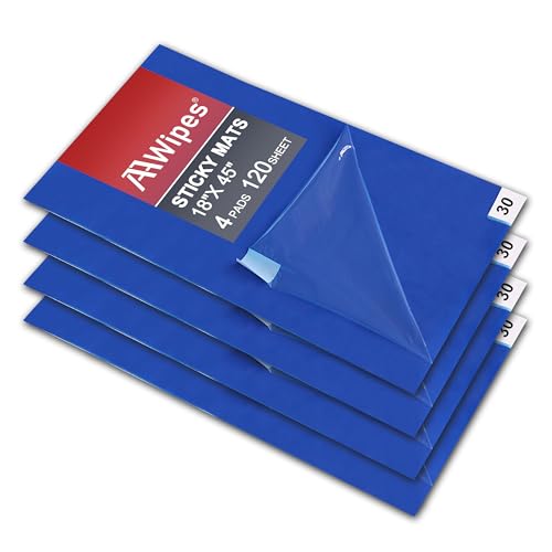 AAwipes Sticky Mat Tacky Pads Adhesive 18" x 45" 4 Packs, 30 Sheets/Packs, 120 Sheets Total Blue Cleanroom Floor Mats for Laboratory Construction Hospital Shoes - color: 18" x 45" Blue