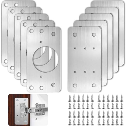 Hinge Repair Plate,10PCS Cabinet Hinge Repair Plate with Customized Screws,Stainless Steel Kitchen Cupboard Door Hinge Repair Brackets with Holes for Kitchen Cupboards Door - style: Modern-10pcs-rectangle