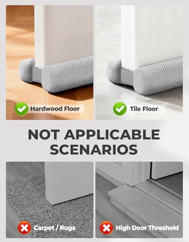 Premium Plush Under Door Draft Stopper Noise Blocker – Blocks Drafts, Dust, Noise & Light, 32-36 Inch Adjustable Door Sweep Gap Filler Bottom Door with Secure Hook & Loop Tabs - size: 0.25-1.25 inch