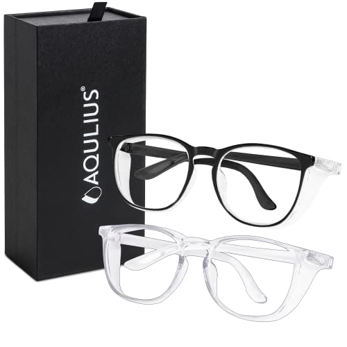 Aqulius 2 Pack Stylish Safety Glasses Goggles, Scratch Resistant, Safety Glasses for Women, Blue Light, Glasses for Nurses - color: Black/Clear