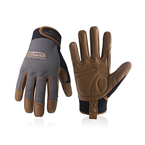 HANDLANDY HLDD Work Gloves Women, Safety Work Gloves Touchscreen Working Glove for Mechanic, Gardening, Construction, DIY - color: Brown-cowhide Palm, size: X-Large