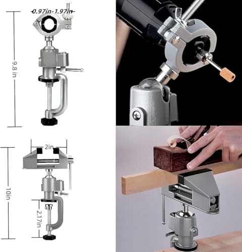 Table Vise,2 in 1 Universal Rotate 360° Work Clamp-On Vise,Table Vice with Electric Drill/Grinder Holder for Woodworking, Drilling, Sawing, Jewelry Making,Metal Working and DIY (3'')