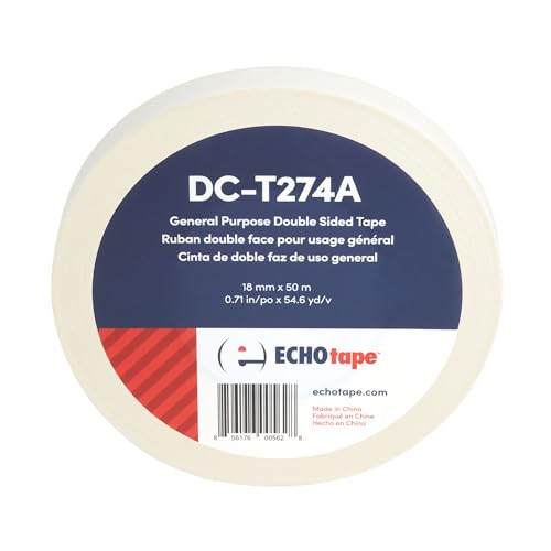 ECHOtape DC-T274A General Purpose Frosted Clear Double Sided Tape for Mounting & Bonding | Double Sided Tape for General Purpose Bonding | Thin Adhesive Tape, 0.71 in x 54.6 yds - size: .71 in X 54.6 Yds / 18mm X 50m