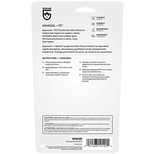 GEAR AID Aquaseal FD Wader & Boot Repair Kit – Waterproof 0.25oz Adhesive with 2 Tenacious Tape Hex Patches (2.5" x 2.8", Black and Clear) for Fixing Holes, Breathable Waders, Boots, and Outdoor Gear - size: 0.25 Fl Oz Essential (1 Pack)