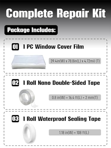 Temporary Car Window Cover for Broken Glass, 78.7x39.4 in Waterproof Plastic Film & Fix Tools for Broken Car Window Emergency Repairs, Auto Glass Temporary Replacement Kit with Double-Sided Tape