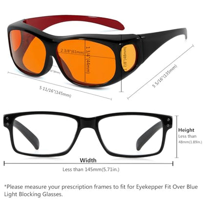 Eyekepper 100% Blue Light Reduction,Huge Fitover Anti-Blue Blocking Computer Eyeglasses with Extra Amber Lenses, Black Red - color: 1806-black Red-100% Blue Light Blocking