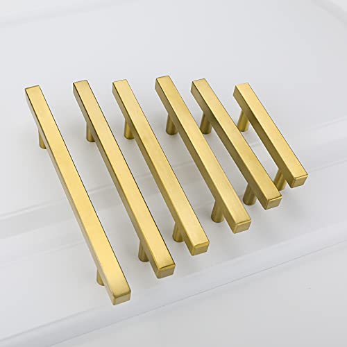 Goldenwarm 25 Pack Brushed Brass Cabinet Pulls Kitchen Cabinet Hardware - LS1212GD102 Brushed Brass Drawer Pulls 4 Inch Hole Spacing Drawer Handles - color: Gold, size: 4 Inch Hole Center