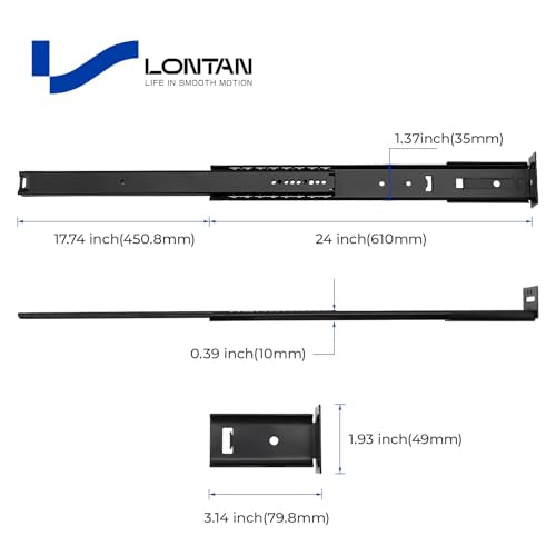 LONTAN 5 Pcs Black Center Mount Drawer Slides 24 Inch - Bottom Centered Drawer Mount 3/4 Extension Heavy Duty Drawer Glides for Cabinets, Dressers, and Furniture – Smooth and Quiet Operation - size: 24 Inch