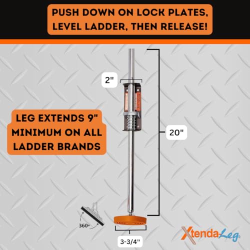 Xtenda-Leg® Ladder Leveler - Rubber Feet, Perfect for Extension Ladders, Stabilizer Attachments for Safe Use - Stable Platform for Uneven Ground - Easy Installation - OSHA Approved - 1 Pair