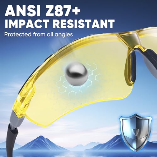 TICONN Anti-Fog Safety Glasses for Men and Women, ANSI Z87.1 Scratch Proof Eye Goggles with Adjustable Arms and UV Protection - style: 1 Pack/Yellow