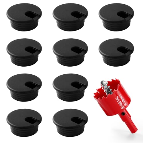 Desk Grommet 1.5 Inch (38 mm) 10 Pieces, Desk Hole Cover for Cables Black, ABS Plastic Grommet Hole Cover with Hole Saw for Wires Cables Through The Countertop by XIOGZAXI - color: Black-U, size: 1.5 Inch