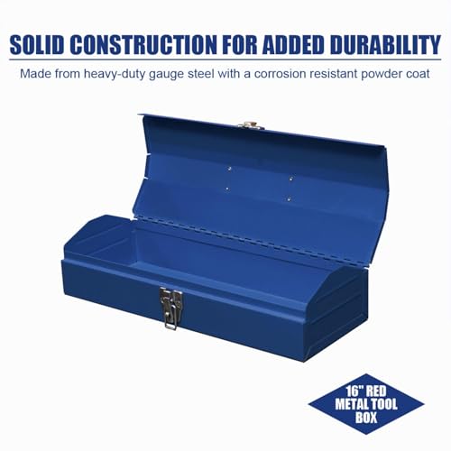 16inches Portable Tool Box, Metal Tool Box, 4 Non-Slip Foot Pads, Ideal for Trailer, Mechanic, DIY-ers, Car Toolbox, Workshops, Garages, Repair Shops,Blue - size: 1P-16in-Blue
