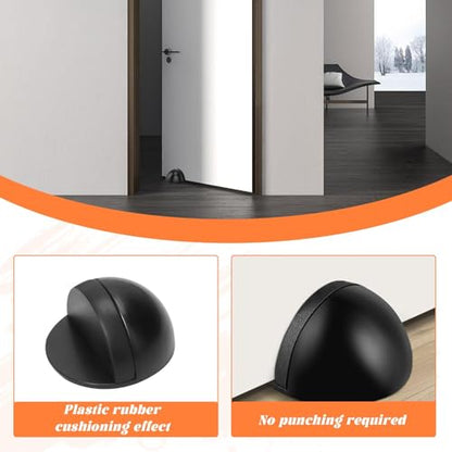 Black Door Stop - 2 Pcs, Stainless Steel, Self-Adhesive, Stick-On or Floor Mounted for Home or Office Use