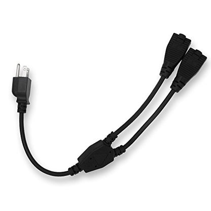 Power Cord Extension Y Splitter - 2 Way Outlet Adapter NEMA 5-15R to 1 NEMA 5-15P with 18AWG 300V Plug 1ft 13A