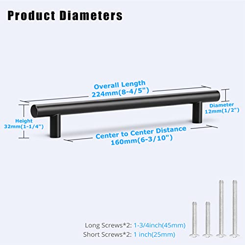 KNOBWELL 6 Pack 6-3/10" Black Cabinet Pulls and Handles, Matte Black Dresser Drawer Pulls Kitchen Cupboard Handles, 8-4/5" Overall Length - color: Black, size: 6 3/10inch(160mm)