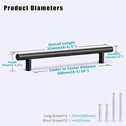 KNOBWELL 6 Pack 6-3/10" Black Cabinet Pulls and Handles, Matte Black Dresser Drawer Pulls Kitchen Cupboard Handles, 8-4/5" Overall Length - color: Black, size: 6 3/10inch(160mm)
