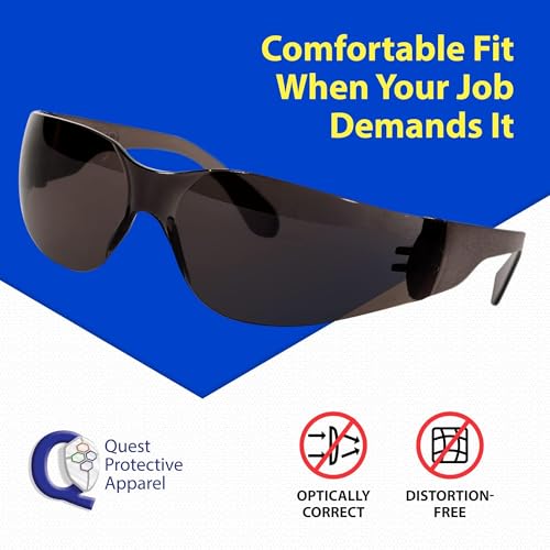Quest Protective Apparel Quest Safety Products - Anti Fog Safety Glasses - Protective Eyewear - Polycarbonate High Impact Resistant Lens - Pack of 6 (Smoke)