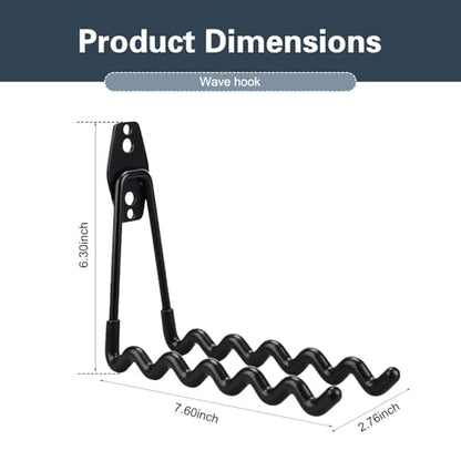 2 PCS Garage Storage Utility Hooks, Heavy Duty Metal Wall Mount Hooks, Wave Hook Garage Garden Tool Organizer, Fit for Cord, Badminton Rackets, Hoses, Bikes, Tools (Black) - size: Wave hooks