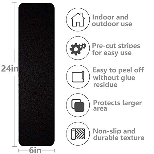 3 Pack Large 6 Inch x 24 Inch Non Slip Stair Treads Black High Traction Adhesive Pre-Cut Safety Tape/Tread Prevents Slips and Falls Outdoor